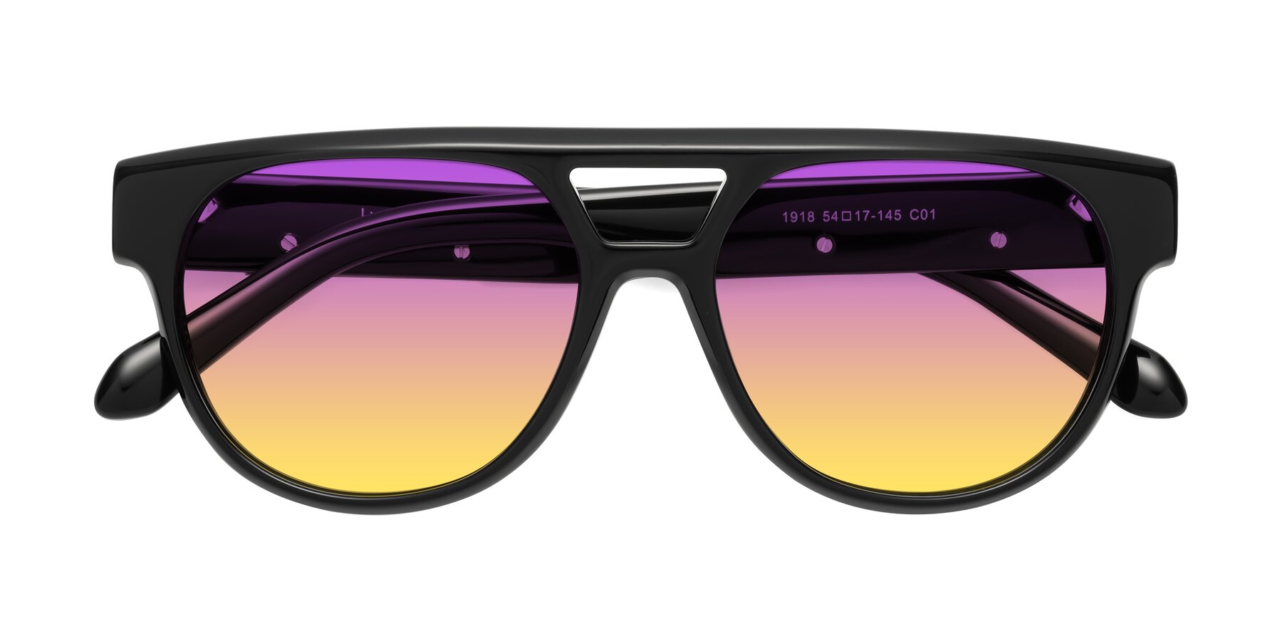 Folded Front of Lyon in Black with Purple / Yellow Gradient Lenses