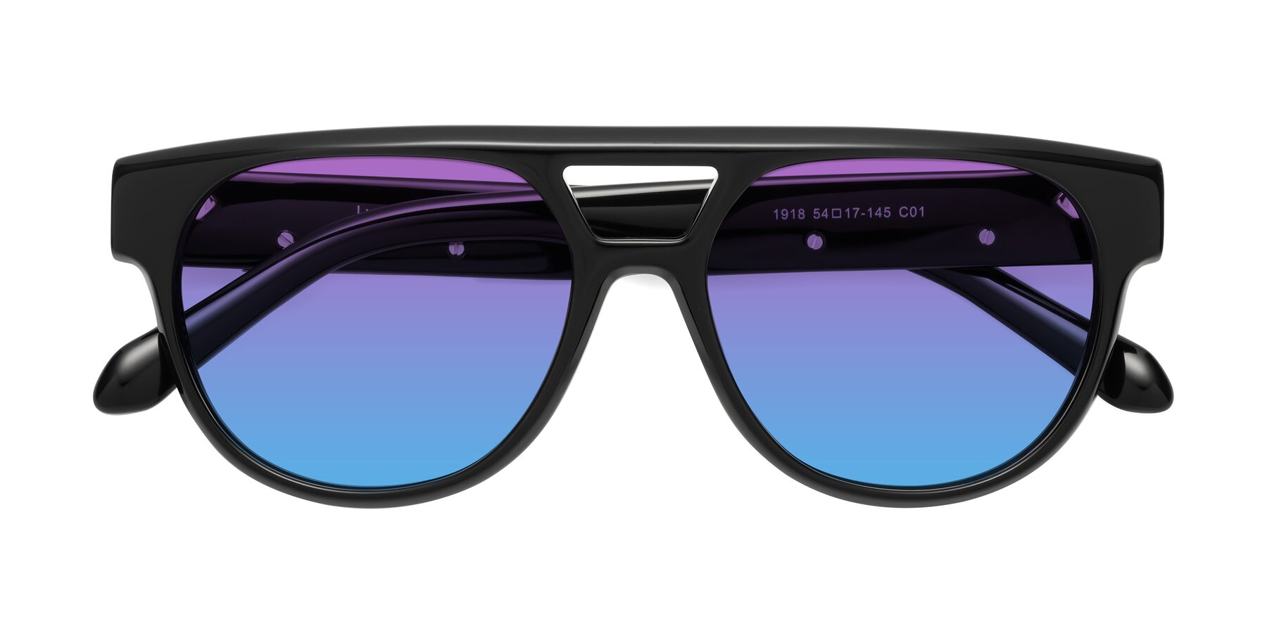 Folded Front of Lyon in Black with Purple / Blue Gradient Lenses