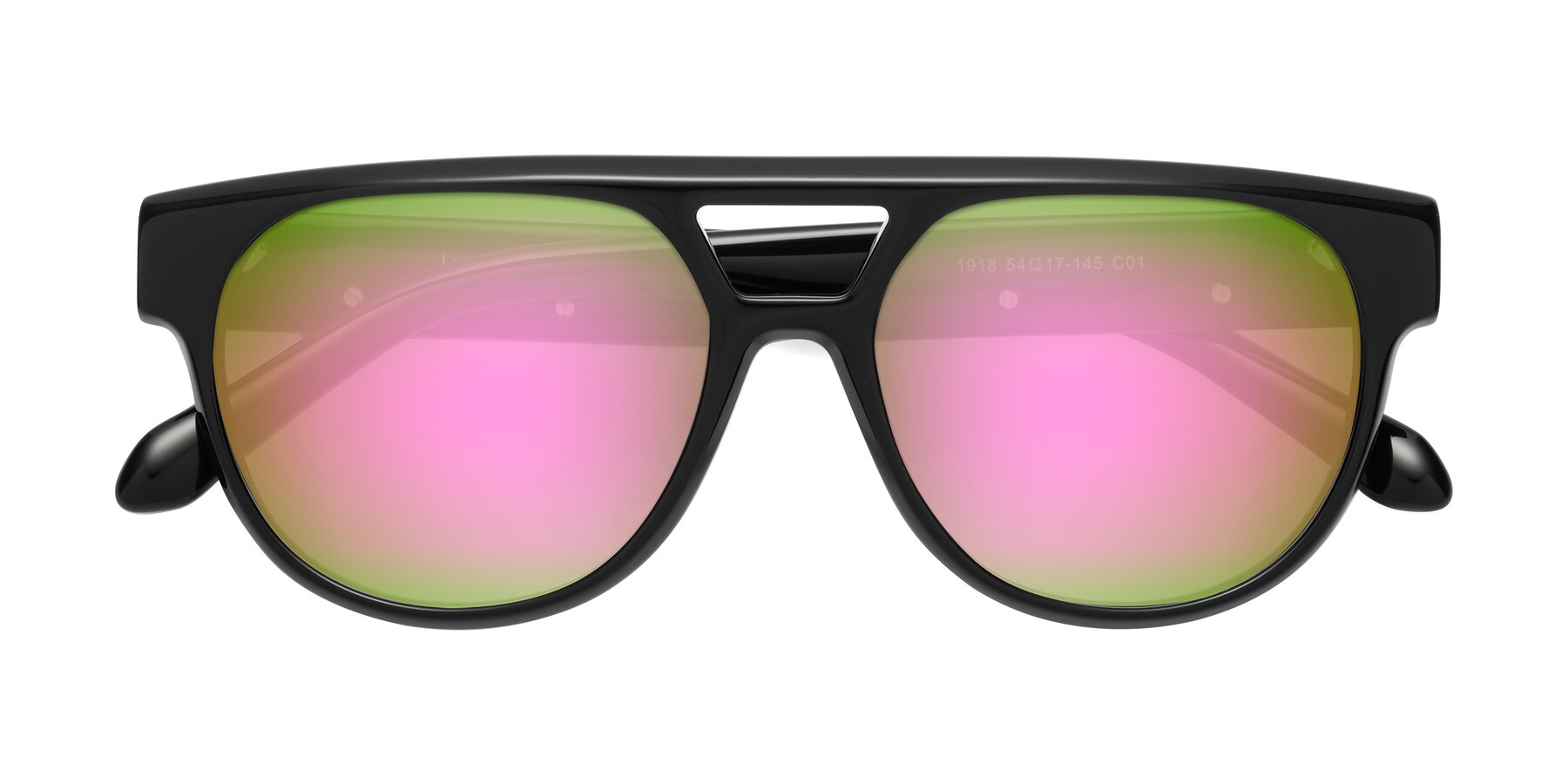 Folded Front of Lyon in Black with Pink Mirrored Lenses