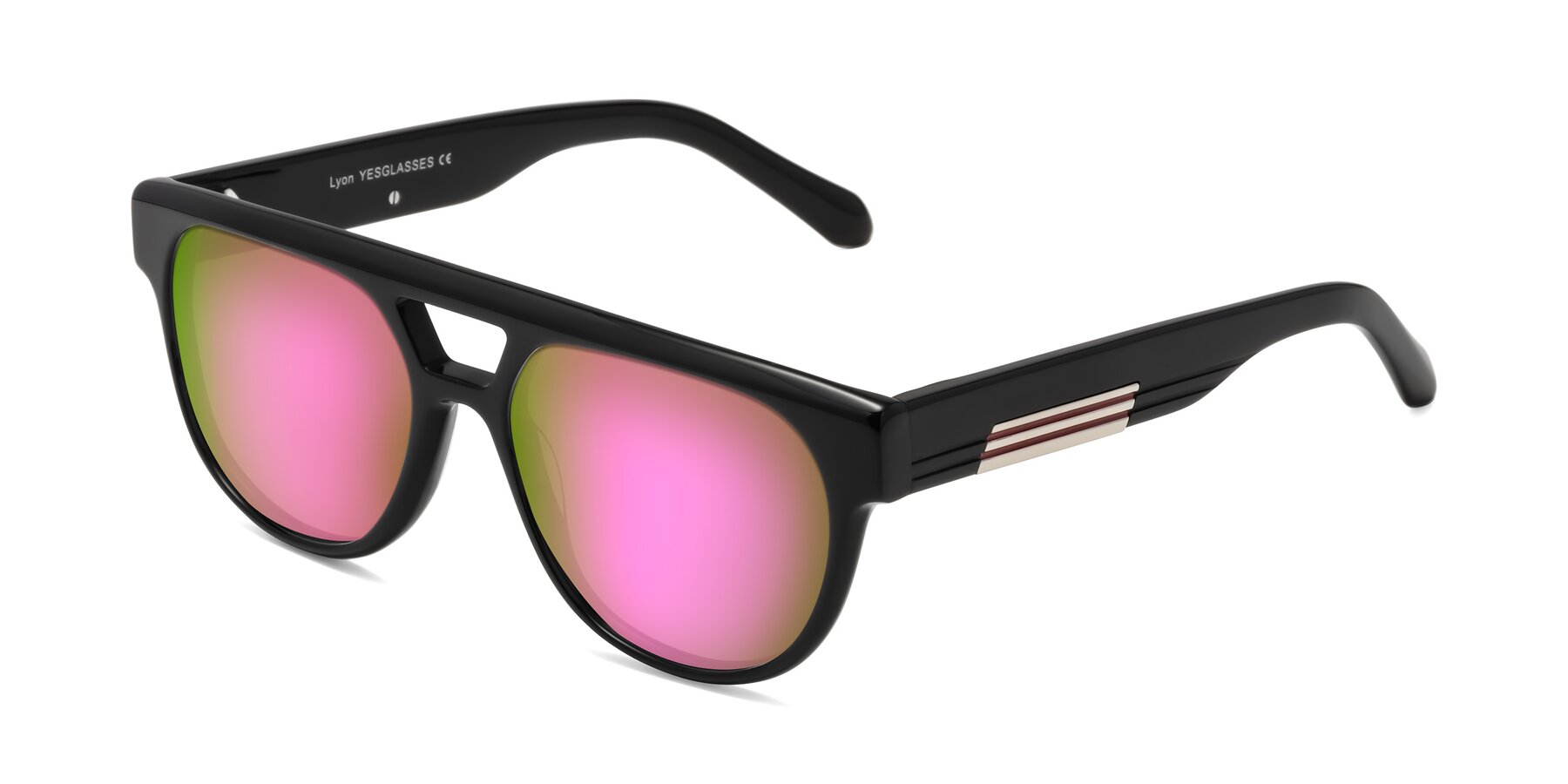 Angle of Lyon in Black with Pink Mirrored Lenses