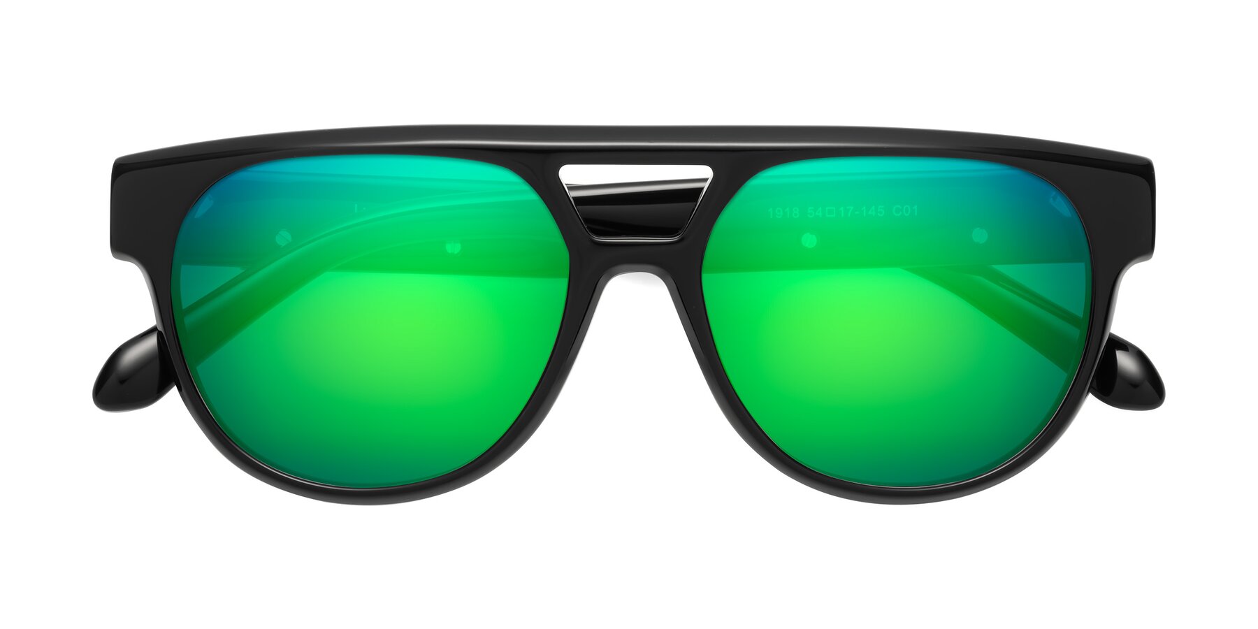 Folded Front of Lyon in Black with Green Mirrored Lenses