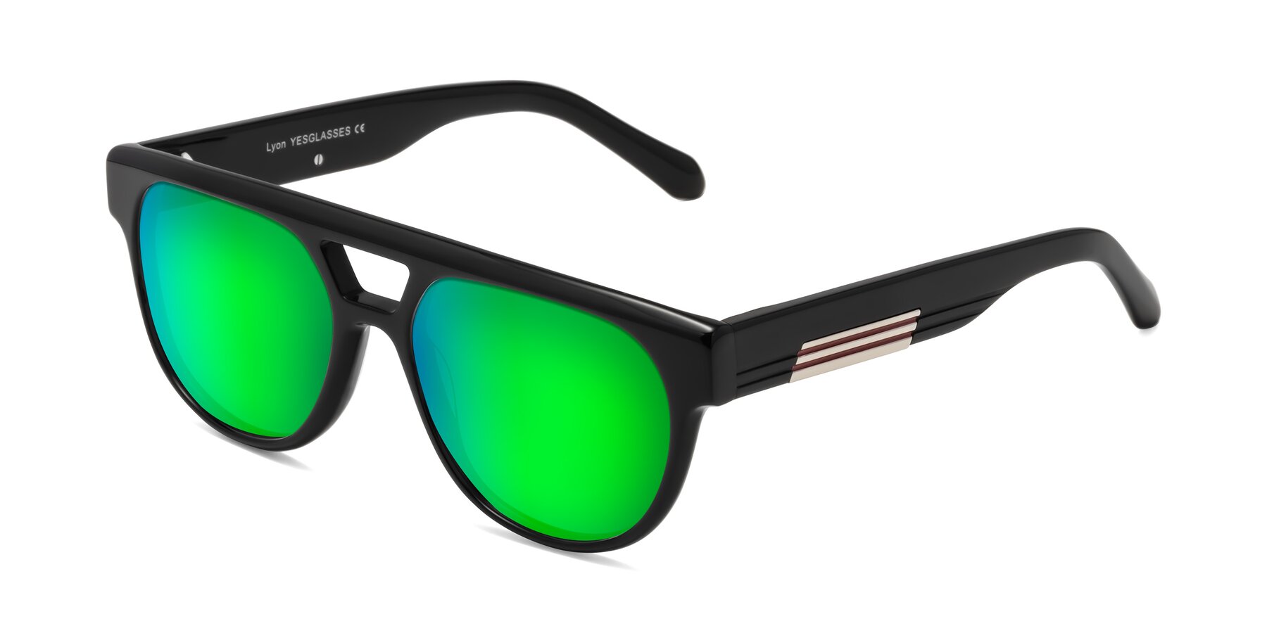 Angle of Lyon in Black with Green Mirrored Lenses