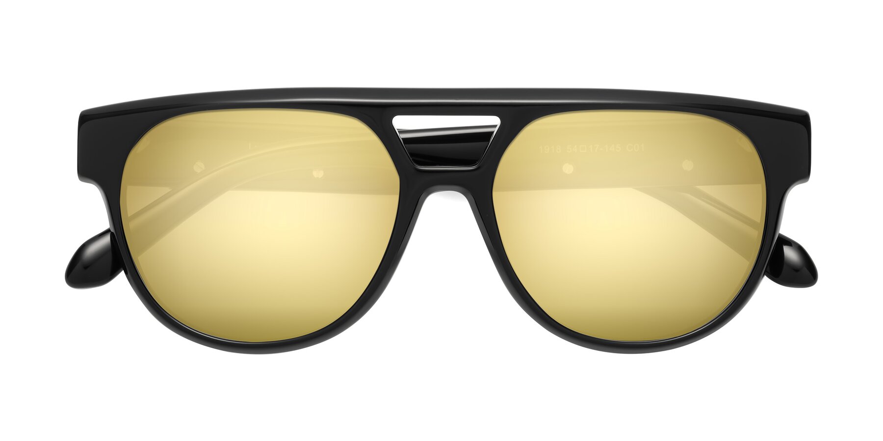Folded Front of Lyon in Black with Gold Mirrored Lenses
