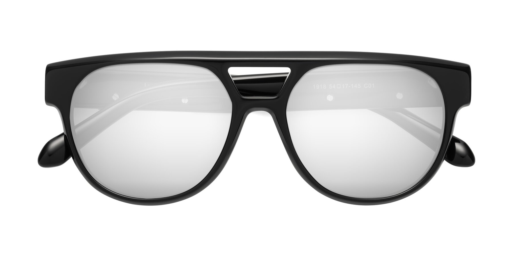 Folded Front of Lyon in Black with Silver Mirrored Lenses