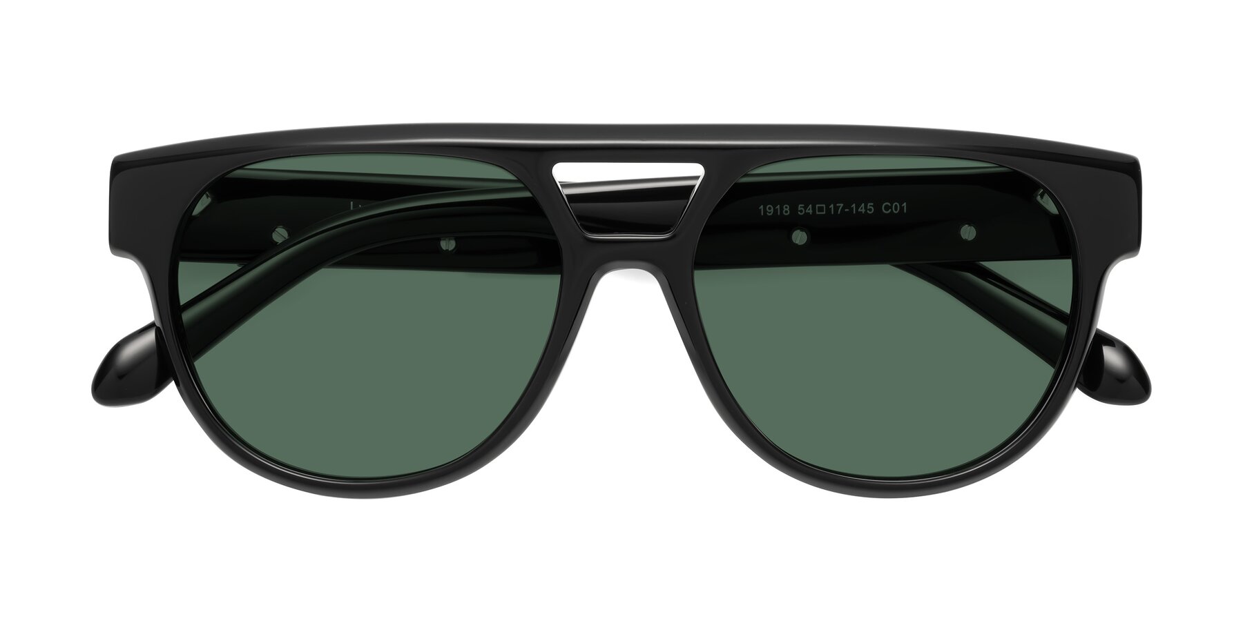 Folded Front of Lyon in Black with Green Polarized Lenses