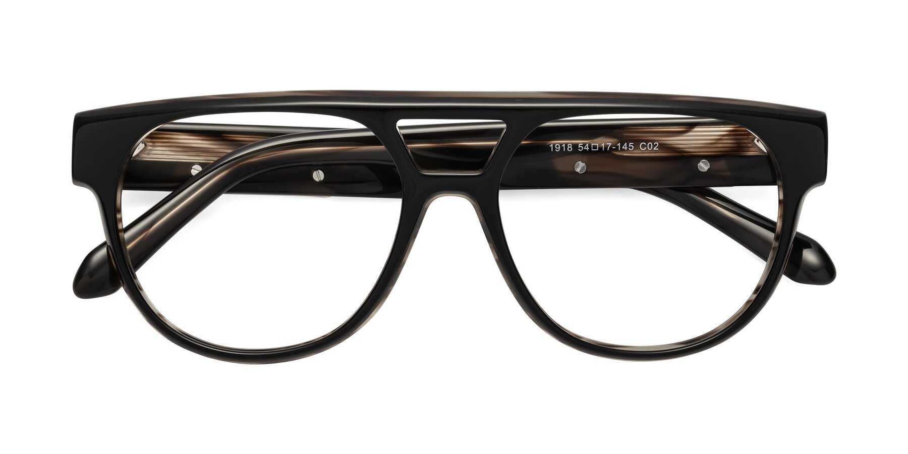 Folded Front of Lyon in Black-Brown with Clear Blue Light Blocking Lenses