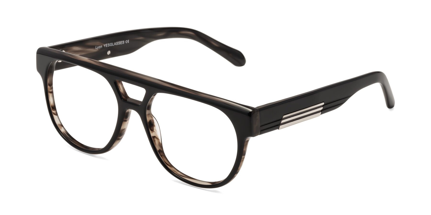 Angle of Lyon in Black-Brown with Clear Eyeglass Lenses