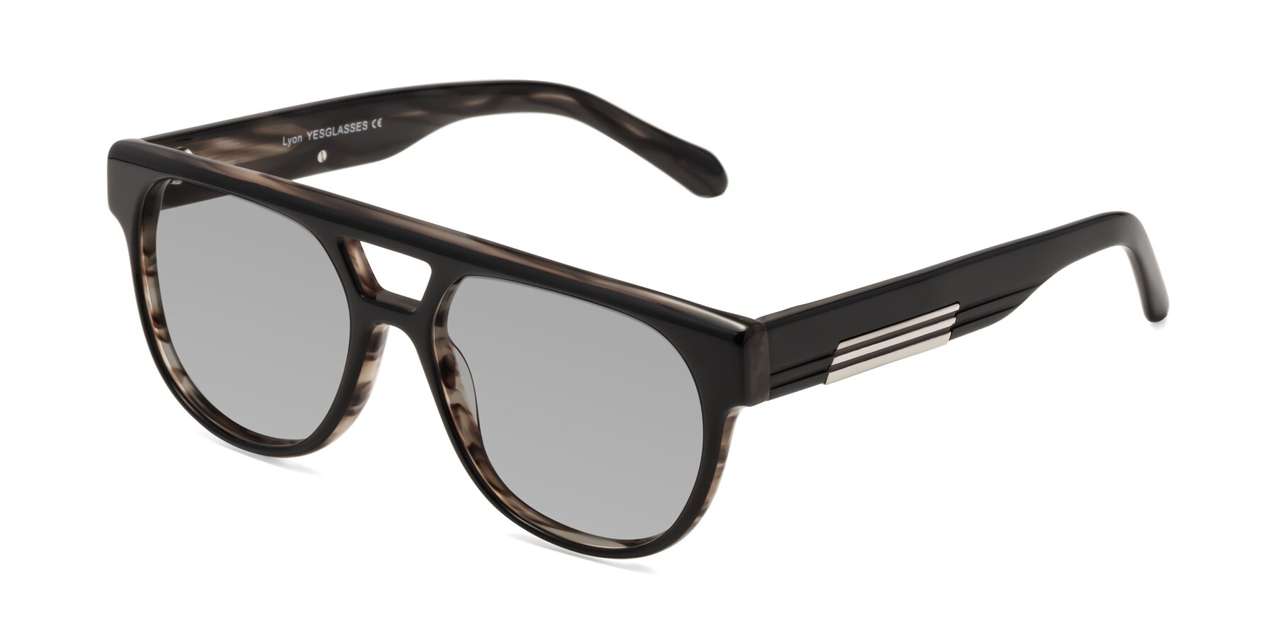 Angle of Lyon in Black-Brown with Light Gray Tinted Lenses