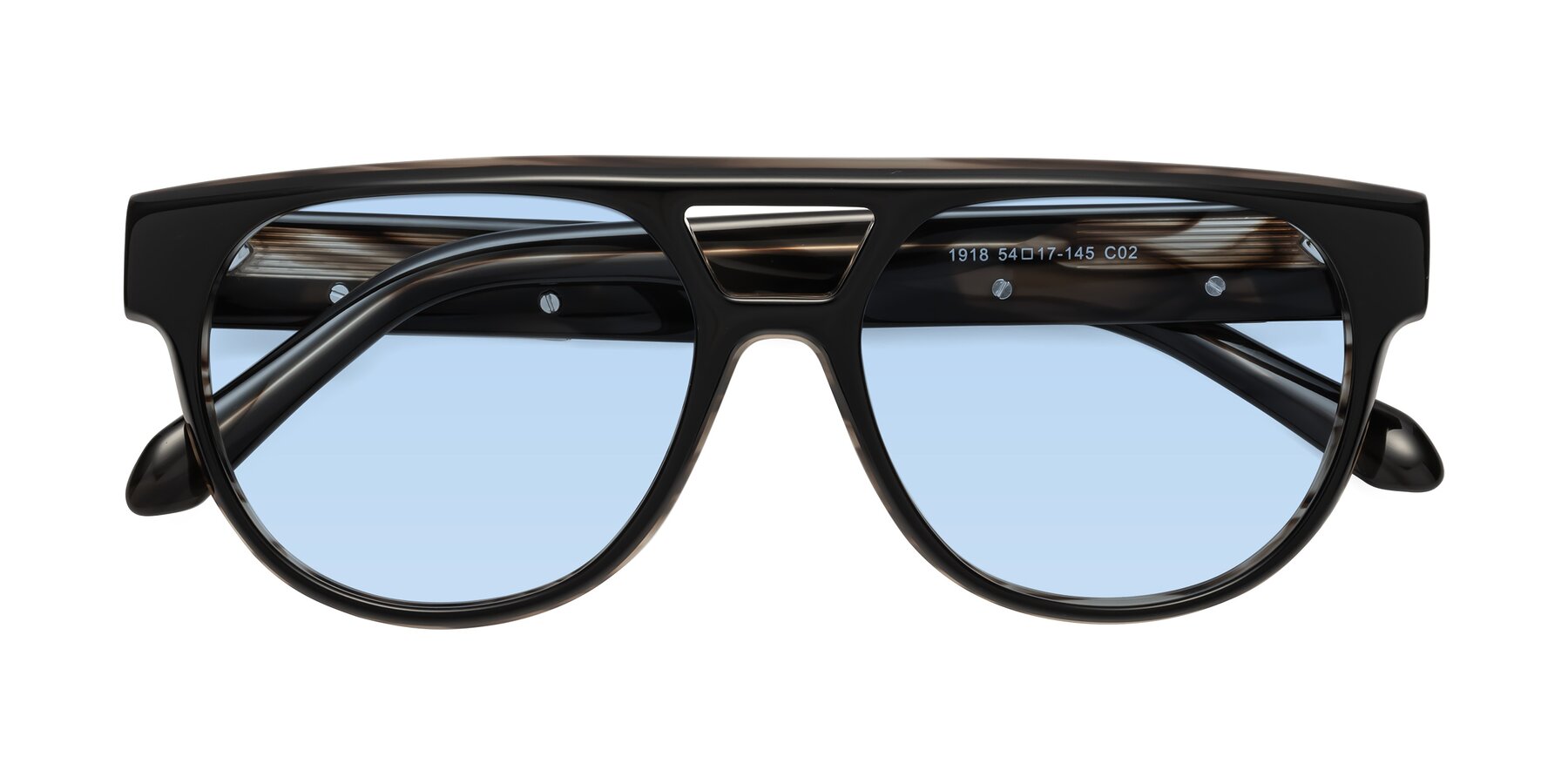 Folded Front of Lyon in Black-Brown with Light Blue Tinted Lenses