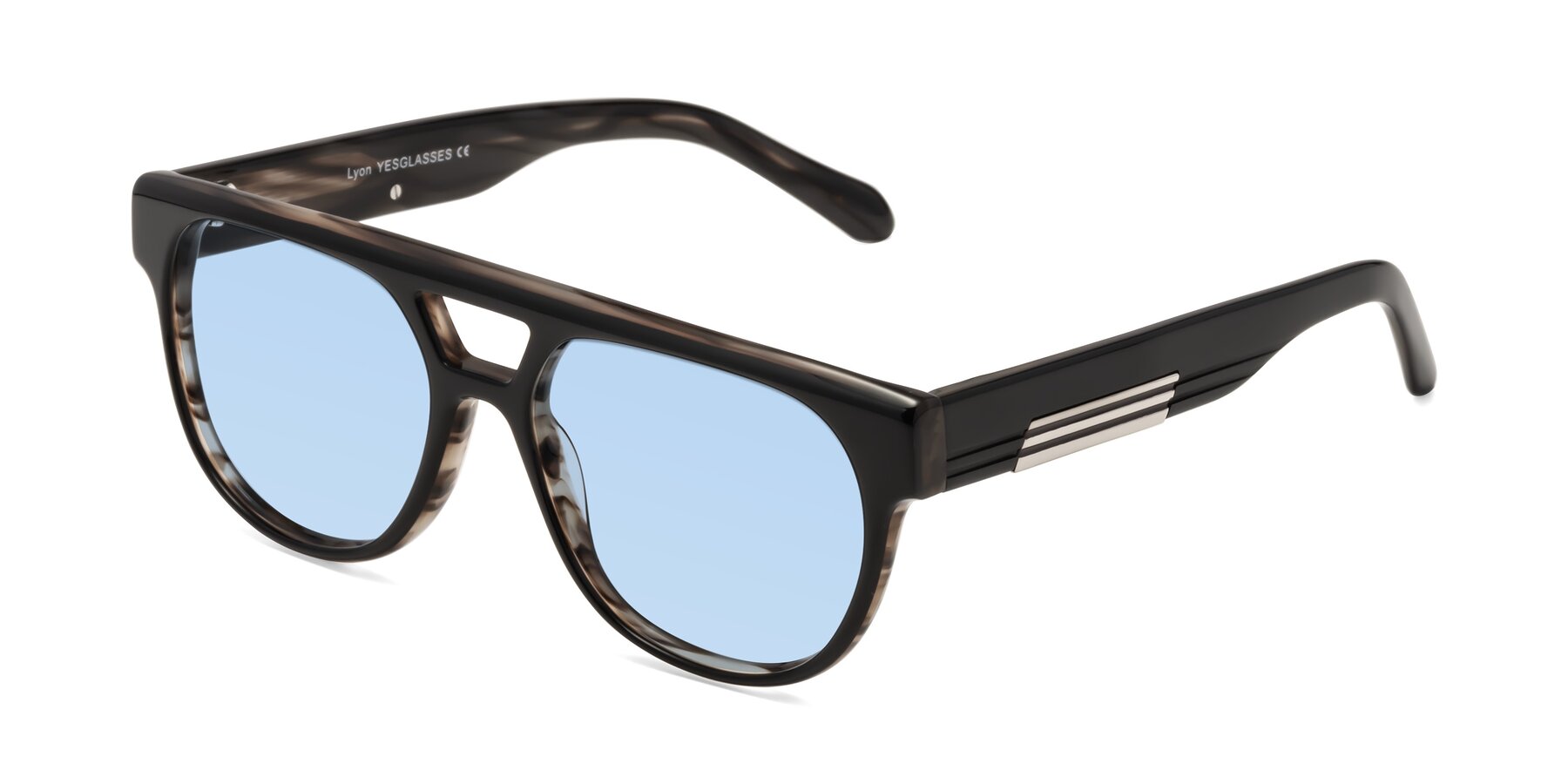 Angle of Lyon in Black-Brown with Light Blue Tinted Lenses