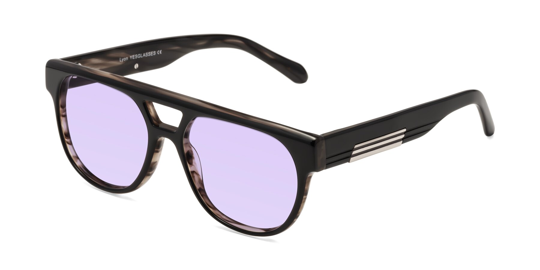 Angle of Lyon in Black-Brown with Light Purple Tinted Lenses