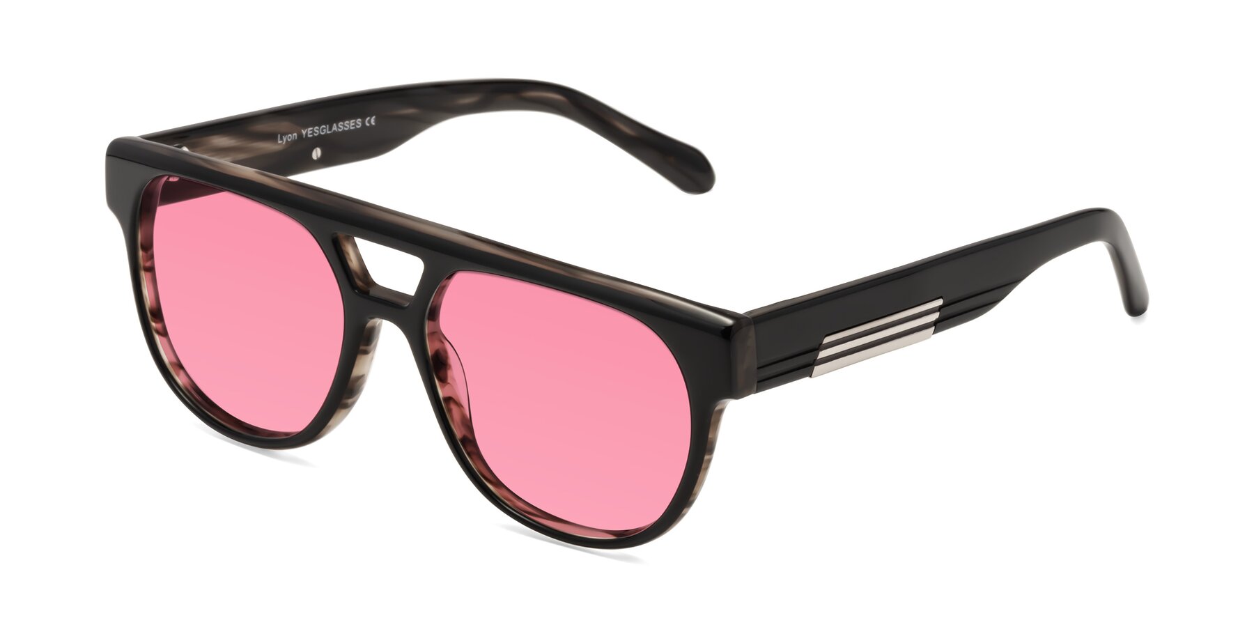 Angle of Lyon in Black-Brown with Pink Tinted Lenses