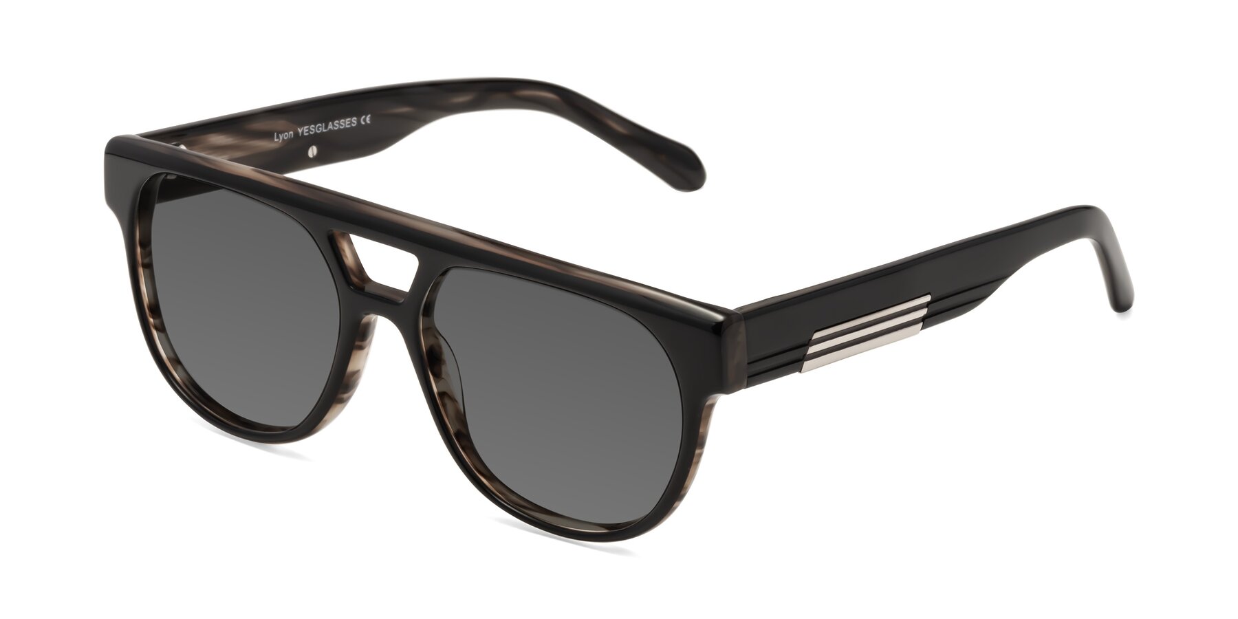 Angle of Lyon in Black-Brown with Medium Gray Tinted Lenses