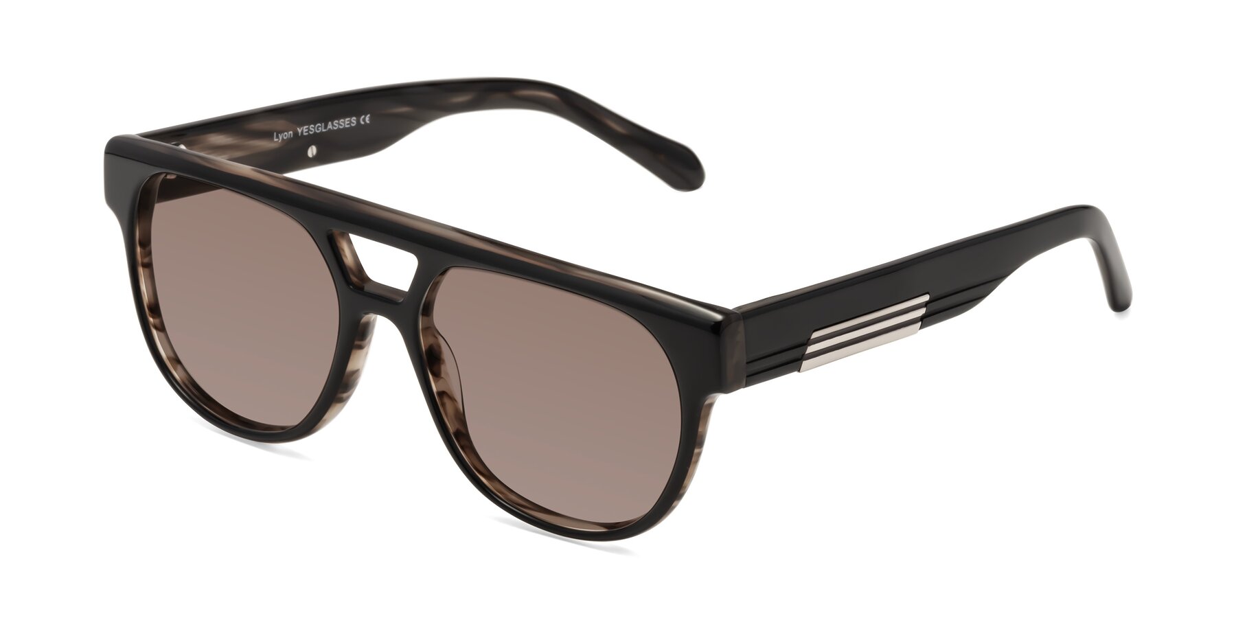 Angle of Lyon in Black-Brown with Medium Brown Tinted Lenses