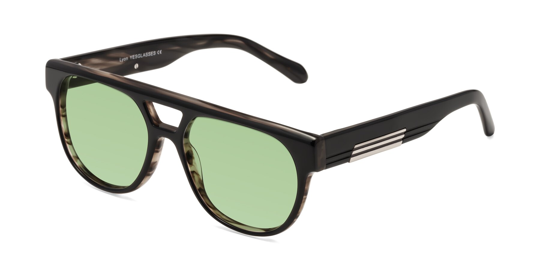 Angle of Lyon in Black-Brown with Medium Green Tinted Lenses