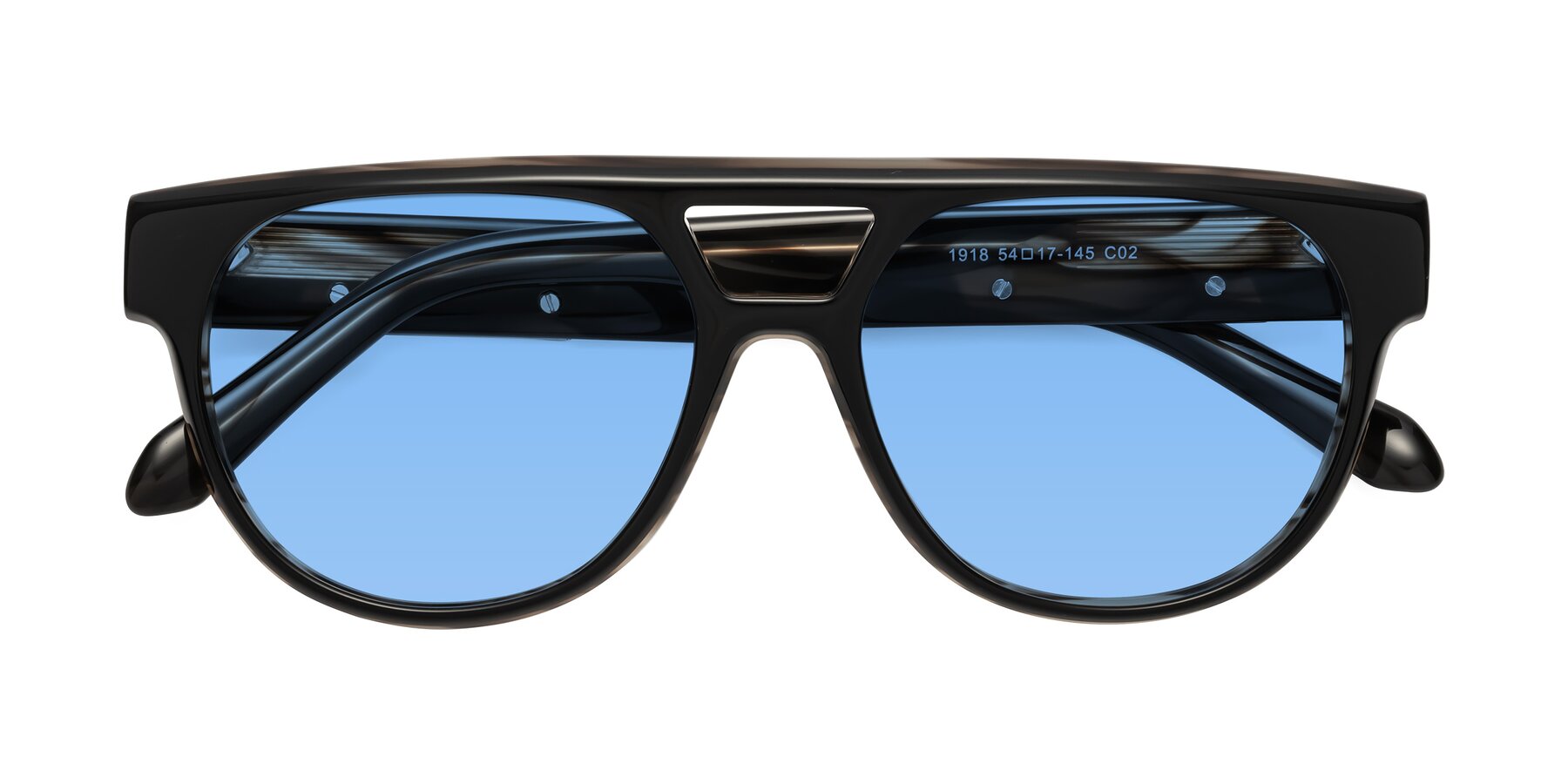 Folded Front of Lyon in Black-Brown with Medium Blue Tinted Lenses