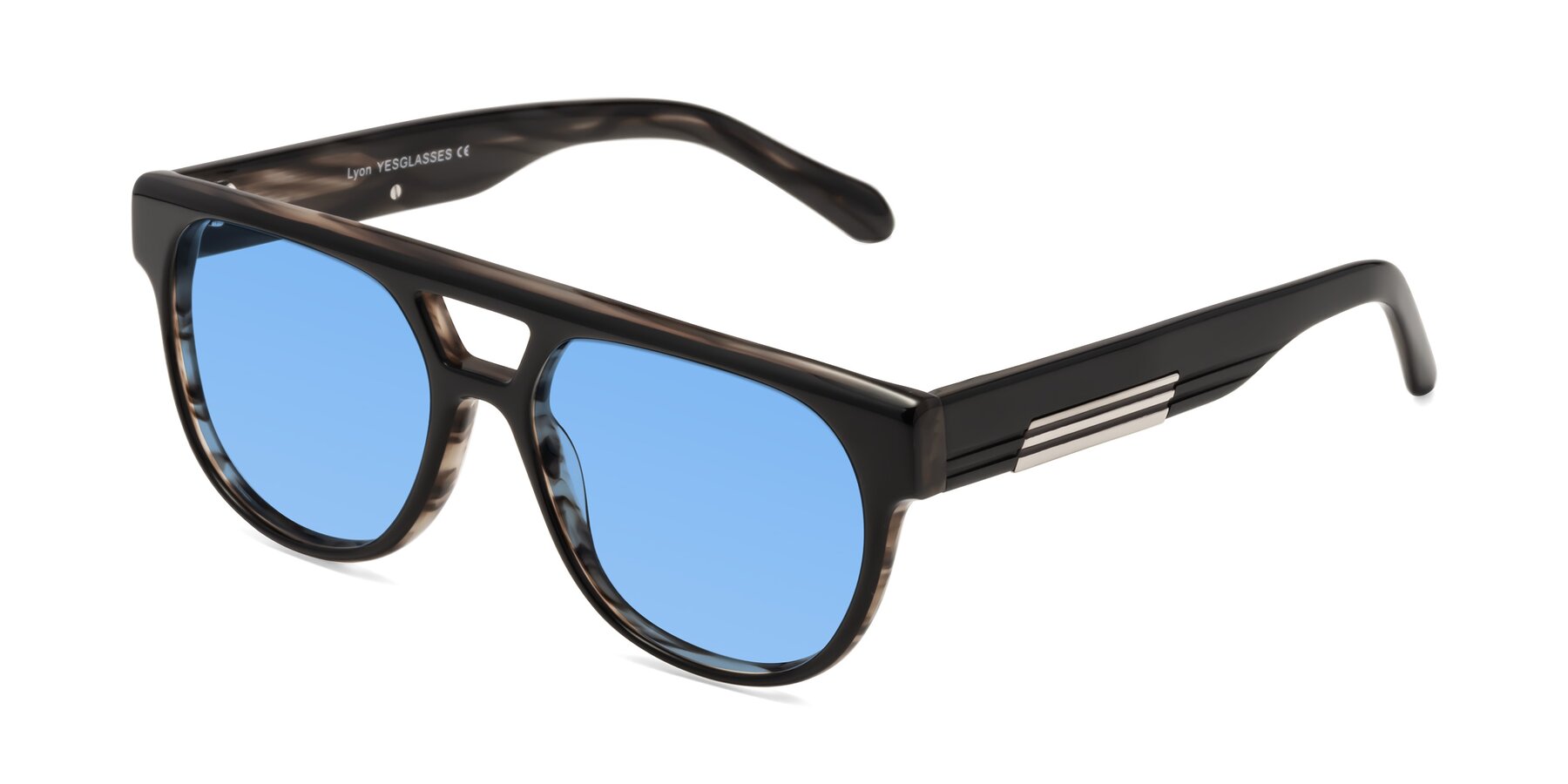 Angle of Lyon in Black-Brown with Medium Blue Tinted Lenses