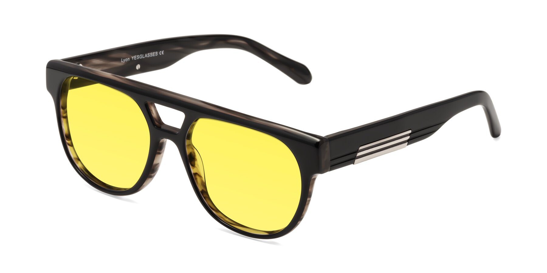 Angle of Lyon in Black-Brown with Medium Yellow Tinted Lenses