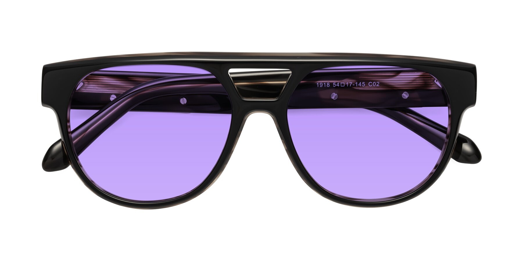 Folded Front of Lyon in Black-Brown with Medium Purple Tinted Lenses