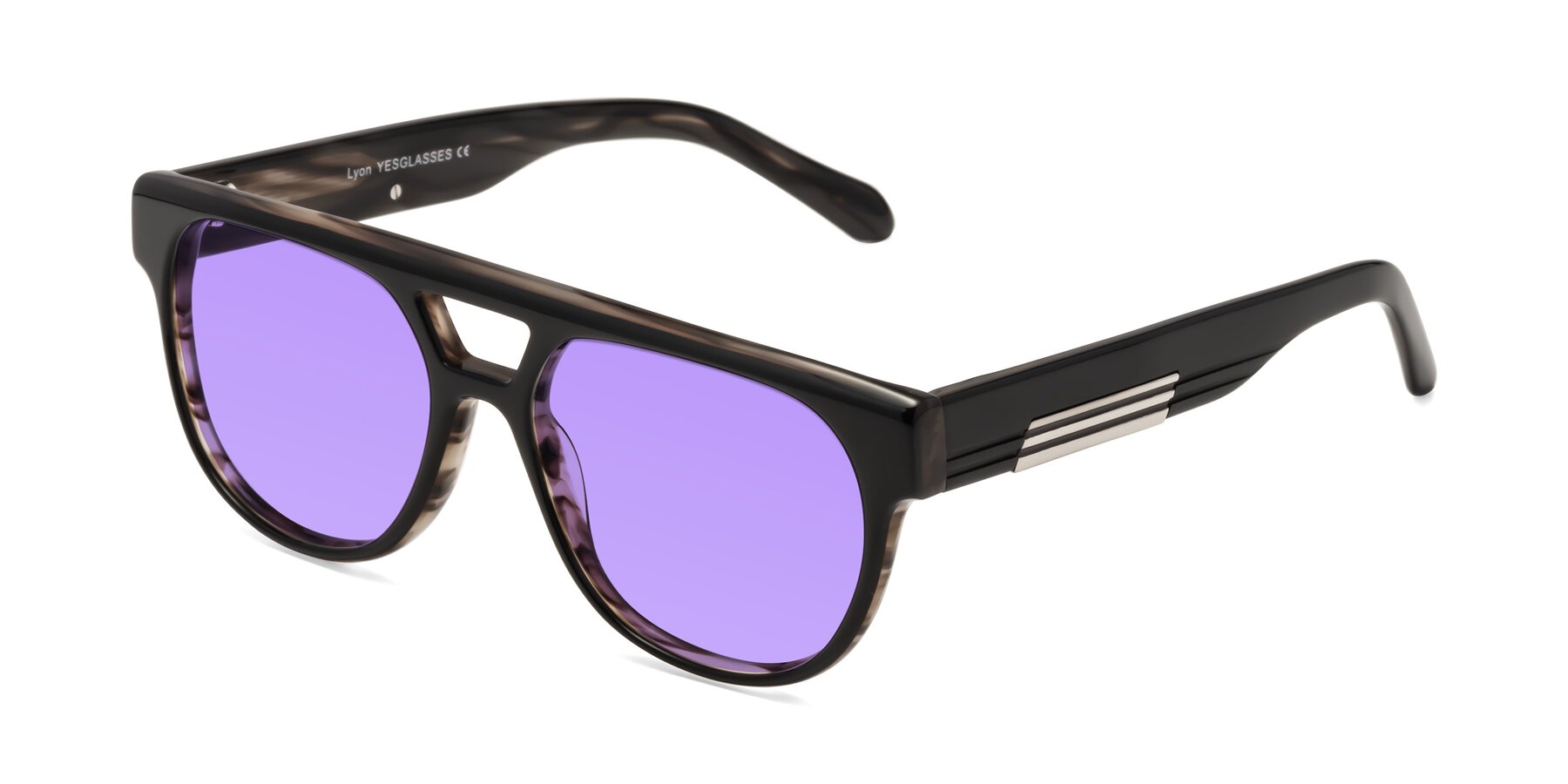 Angle of Lyon in Black-Brown with Medium Purple Tinted Lenses