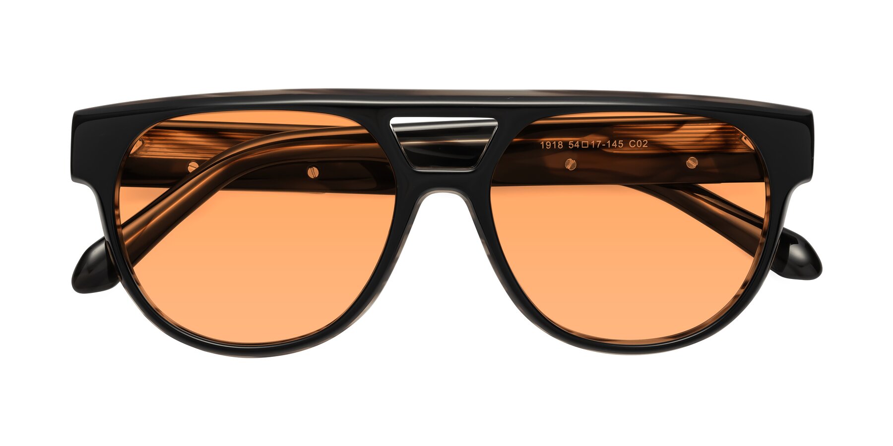 Folded Front of Lyon in Black-Brown with Medium Orange Tinted Lenses