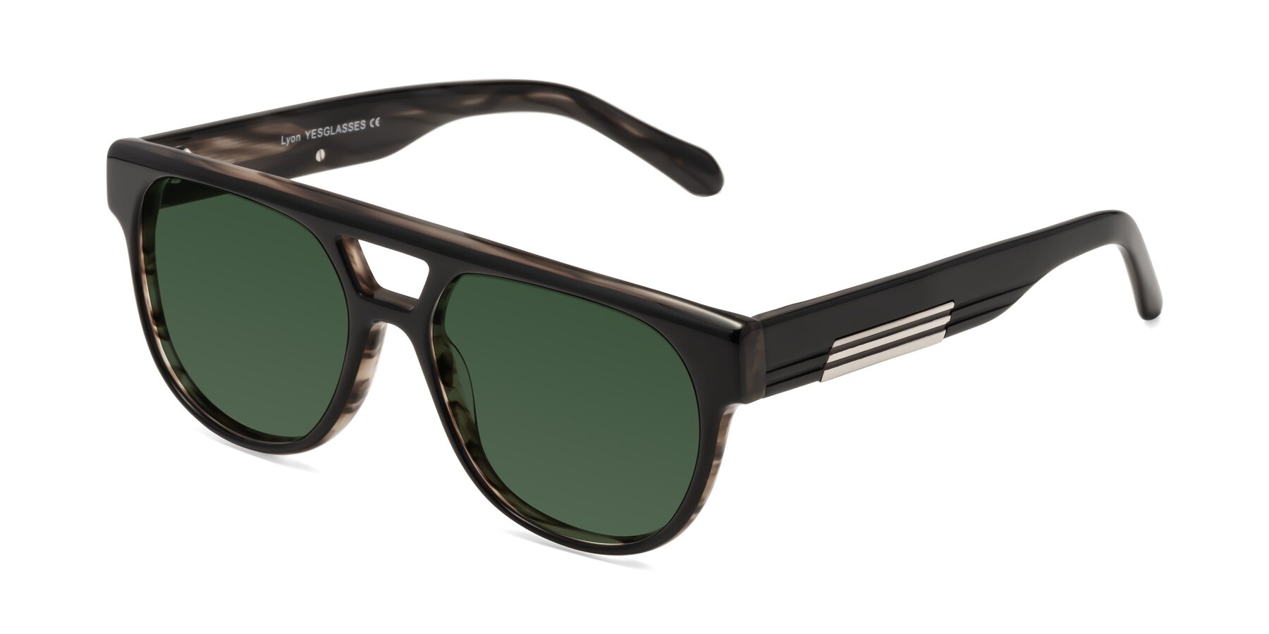 Angle of Lyon in Black-Brown with Green Tinted Lenses