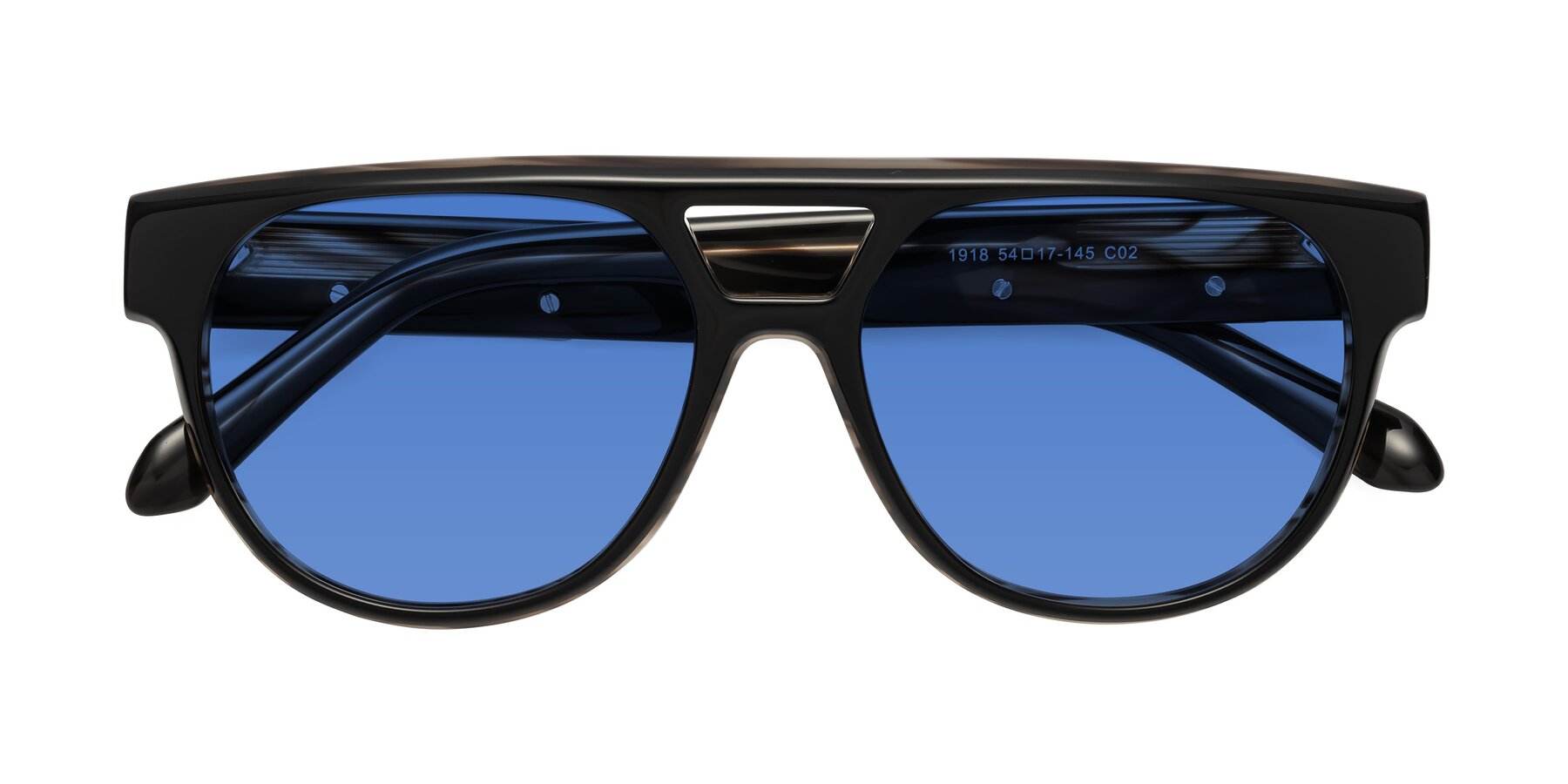 Folded Front of Lyon in Black-Brown with Blue Tinted Lenses