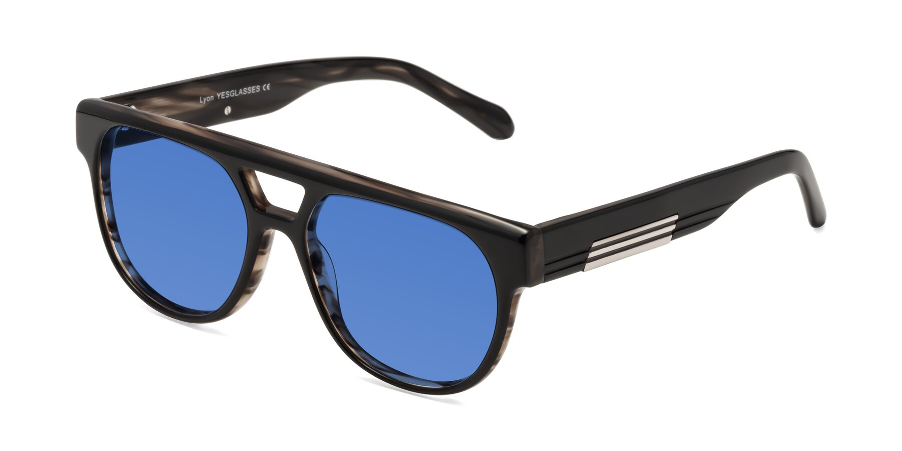 Angle of Lyon in Black-Brown with Blue Tinted Lenses