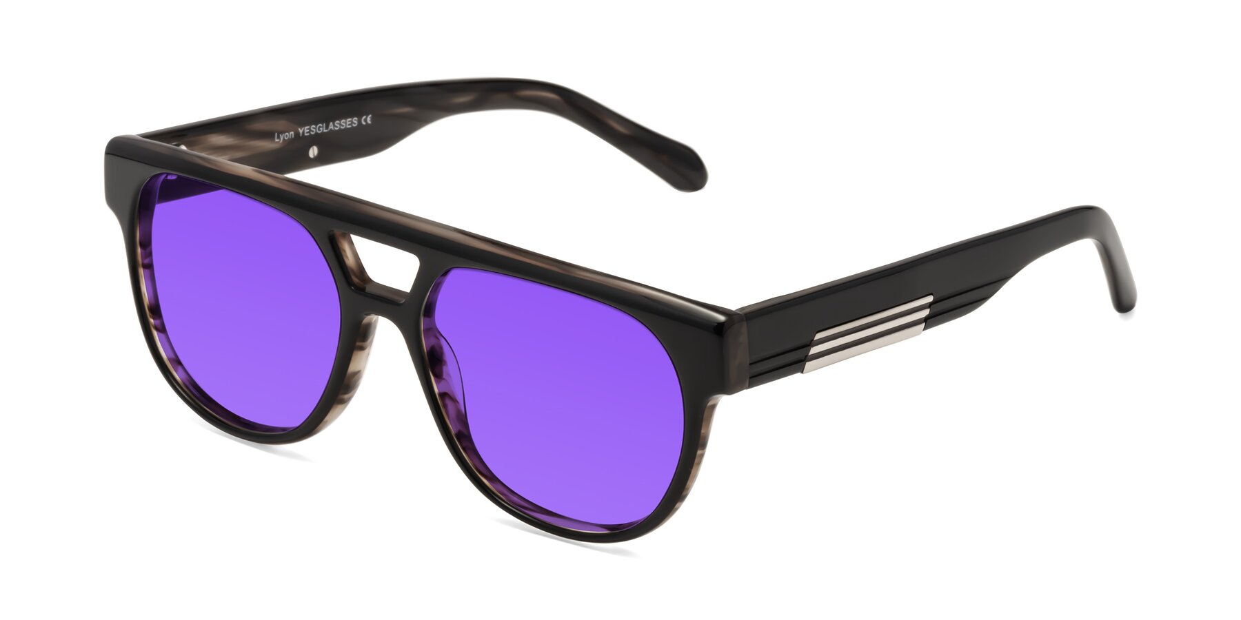 Angle of Lyon in Black-Brown with Purple Tinted Lenses