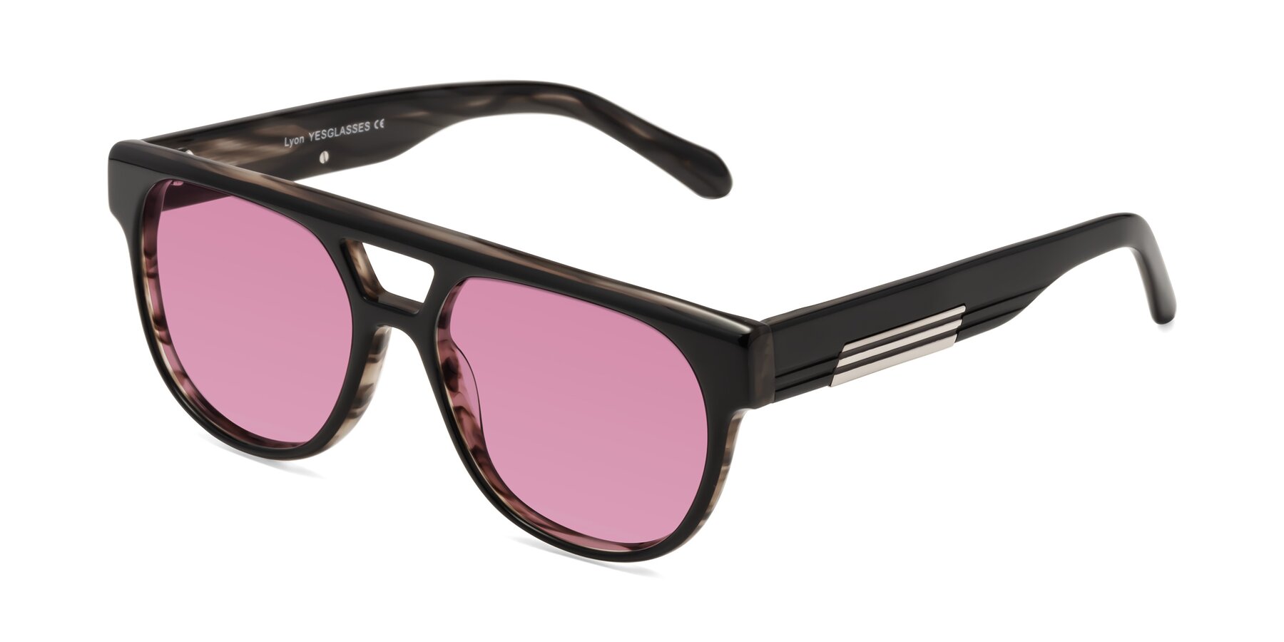 Angle of Lyon in Black-Brown with Medium Wine Tinted Lenses