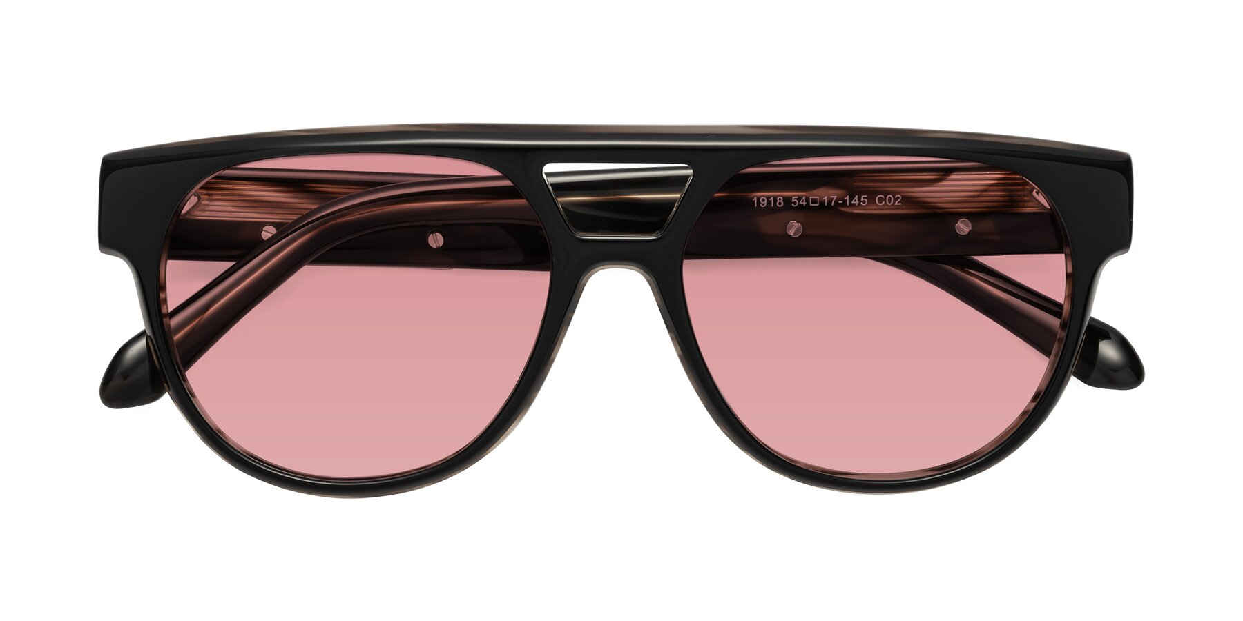 Folded Front of Lyon in Black-Brown with Medium Garnet Tinted Lenses