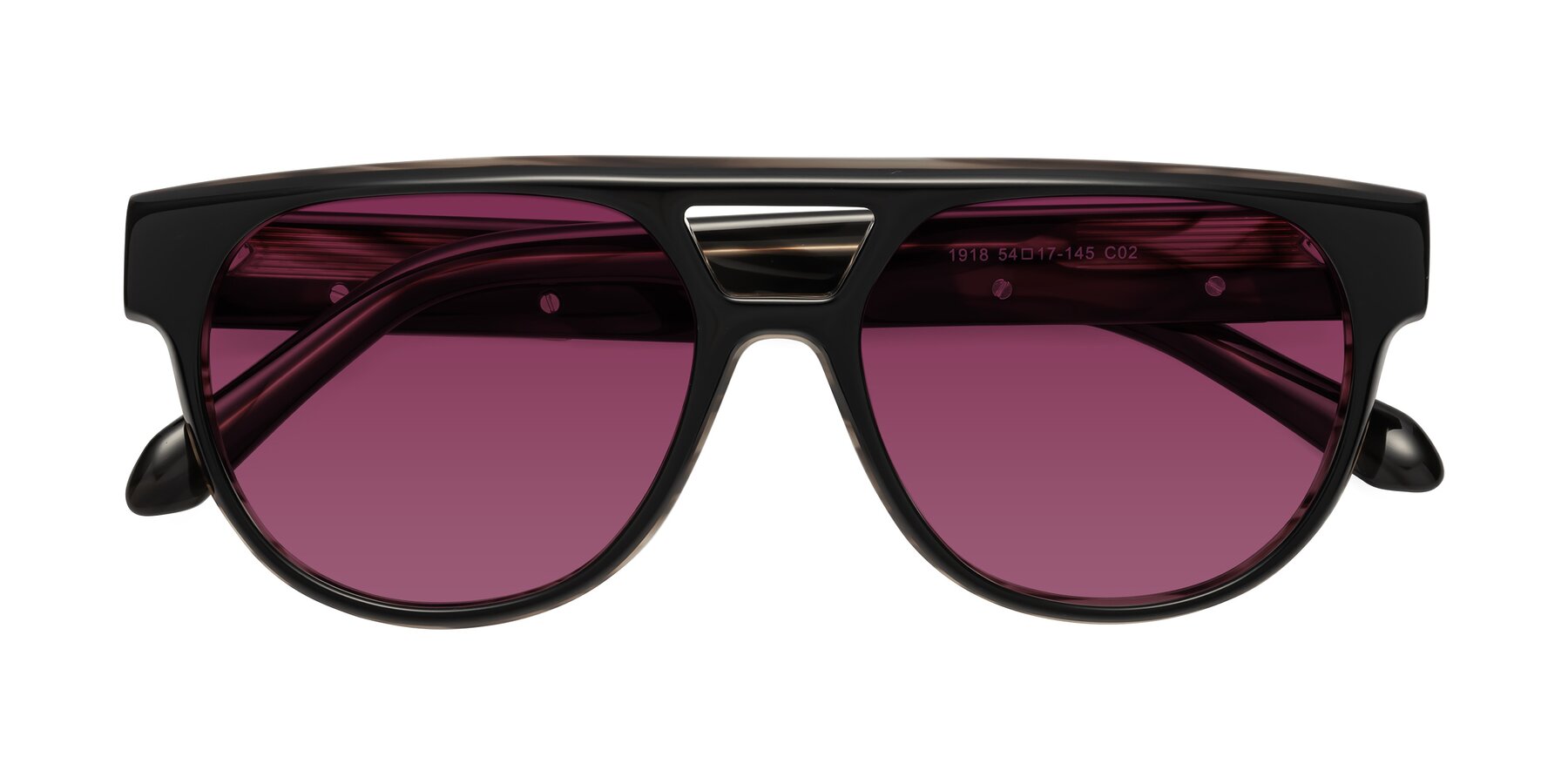 Folded Front of Lyon in Black-Brown with Wine Tinted Lenses