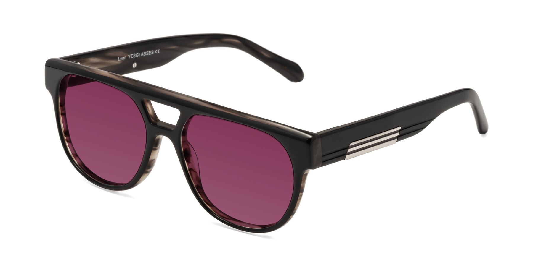 Angle of Lyon in Black-Brown with Wine Tinted Lenses