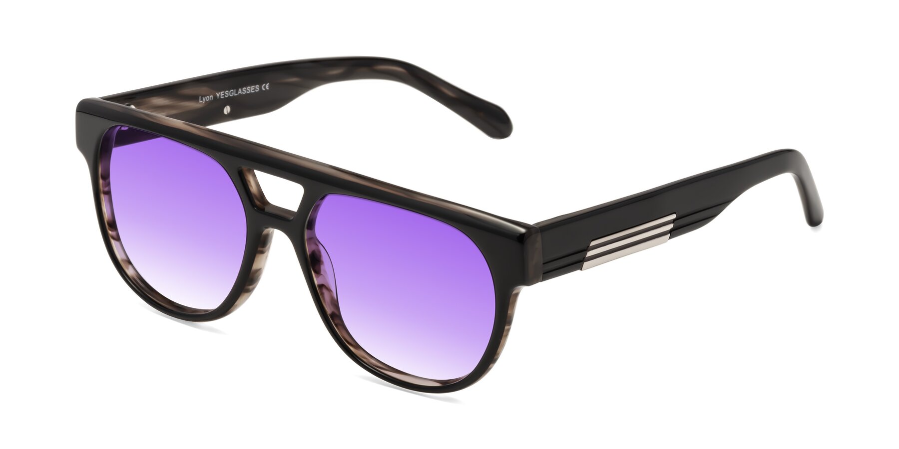 Angle of Lyon in Black-Brown with Purple Gradient Lenses