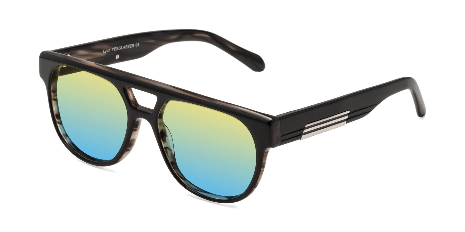 Angle of Lyon in Black-Brown with Yellow / Blue Gradient Lenses
