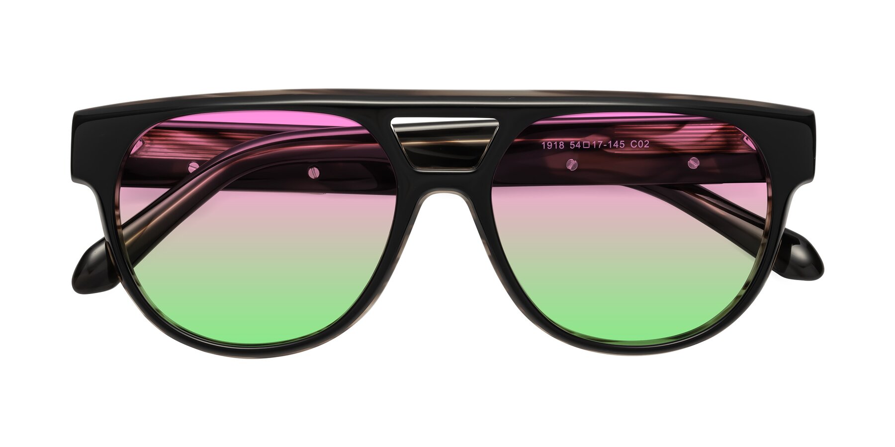Folded Front of Lyon in Black-Brown with Pink / Green Gradient Lenses