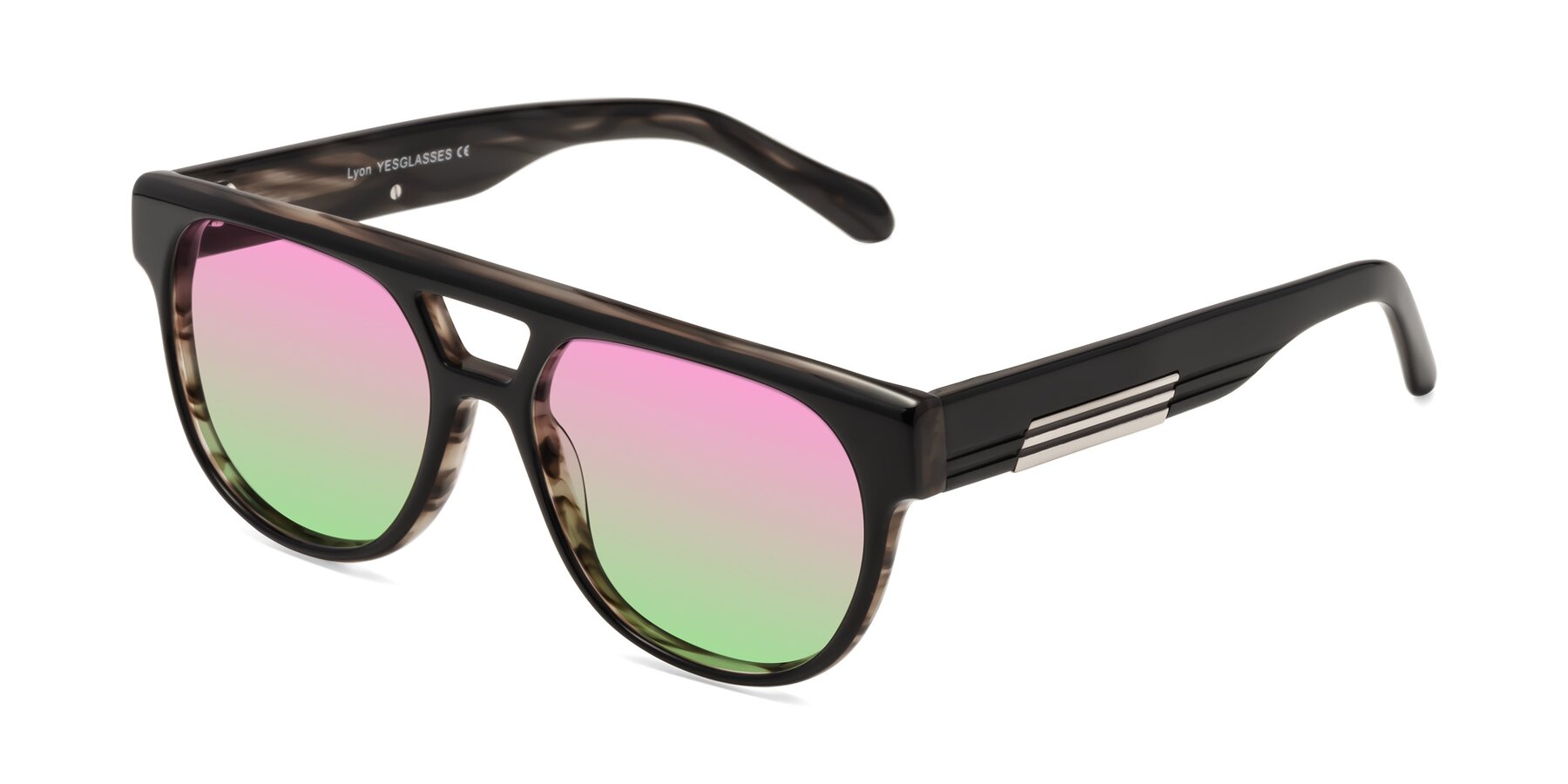 Angle of Lyon in Black-Brown with Pink / Green Gradient Lenses