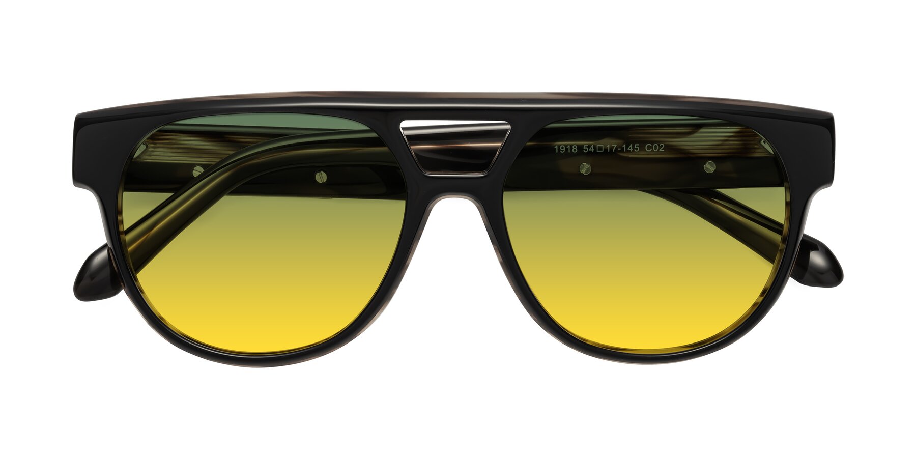 Folded Front of Lyon in Black-Brown with Green / Yellow Gradient Lenses
