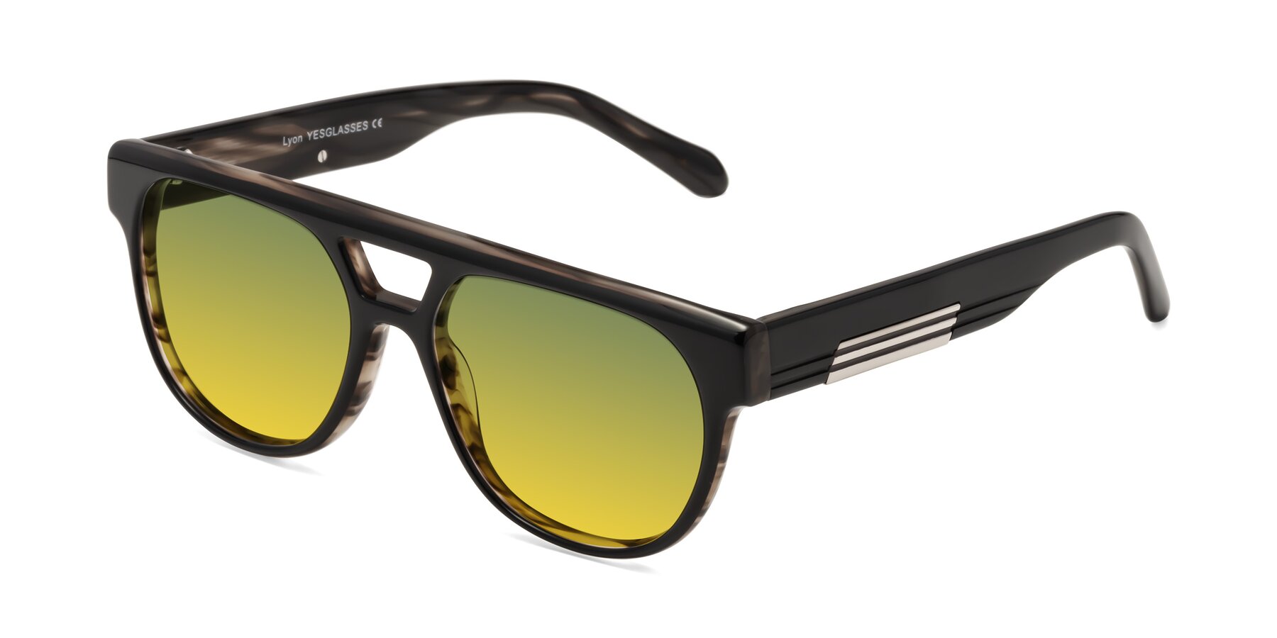 Angle of Lyon in Black-Brown with Green / Yellow Gradient Lenses