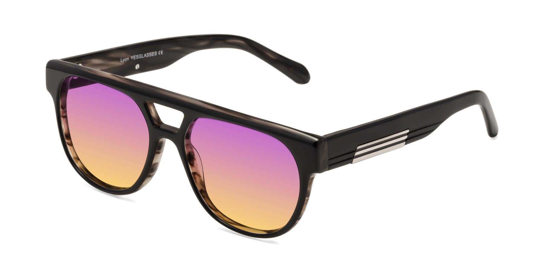 Angle of Lyon in Black-Brown with Purple / Yellow Gradient Lenses