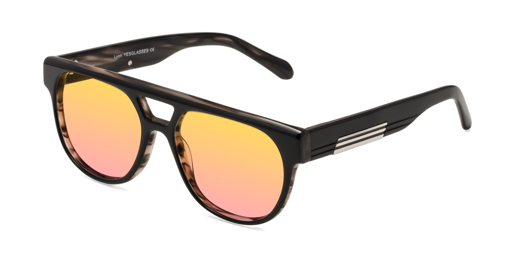 Angle of Lyon in Black-Brown with Yellow / Pink Gradient Lenses