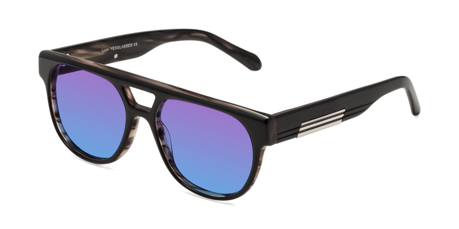 Angle of Lyon in Black-Brown with Purple / Blue Gradient Lenses