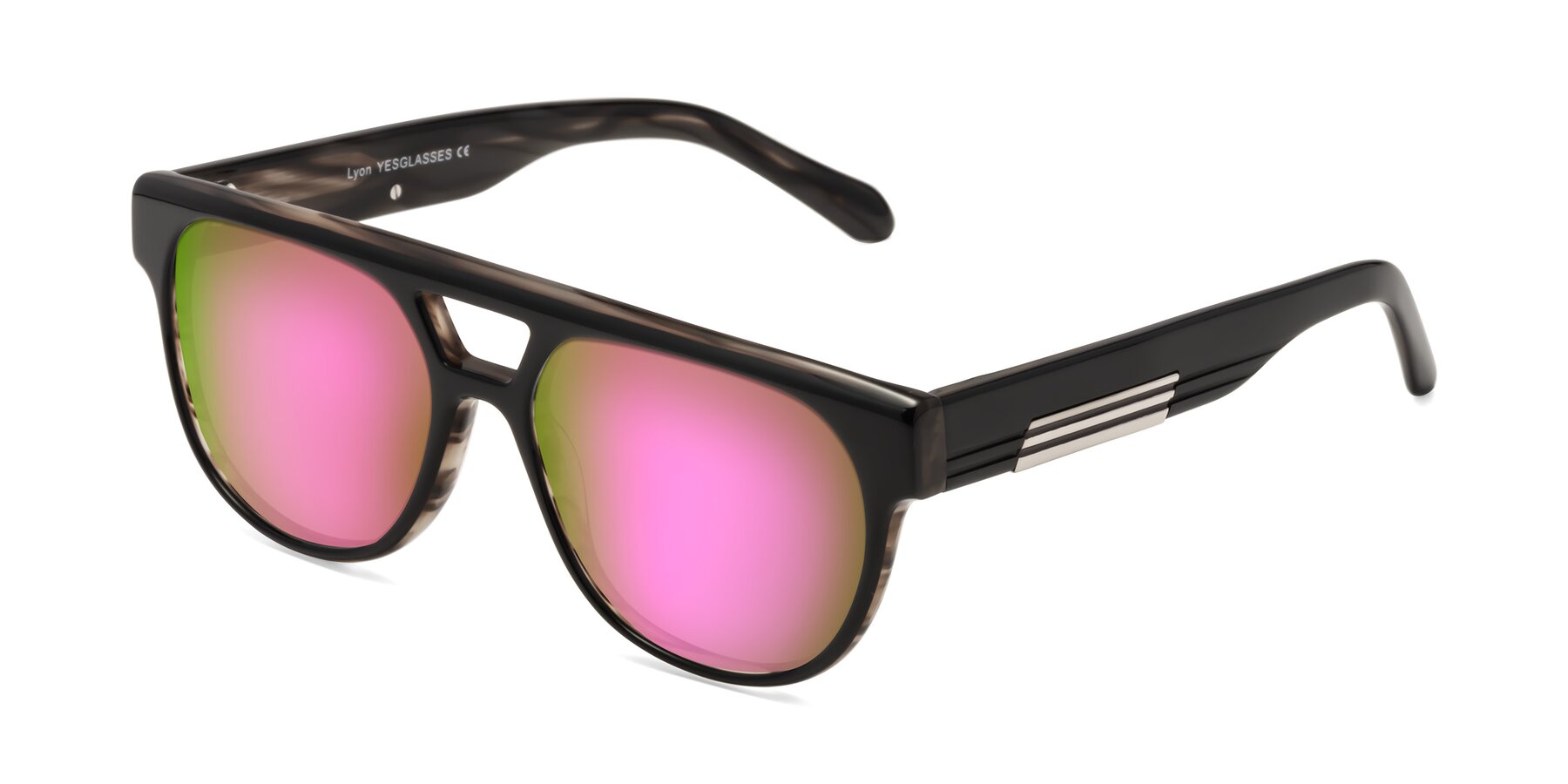 Angle of Lyon in Black-Brown with Pink Mirrored Lenses