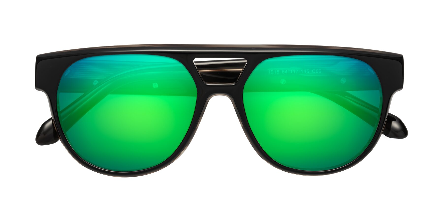 Folded Front of Lyon in Black-Brown with Green Mirrored Lenses