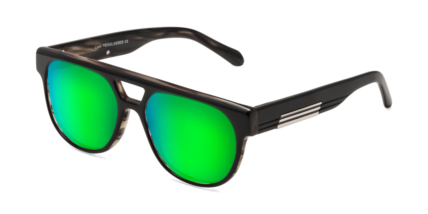 Angle of Lyon in Black-Brown with Green Mirrored Lenses