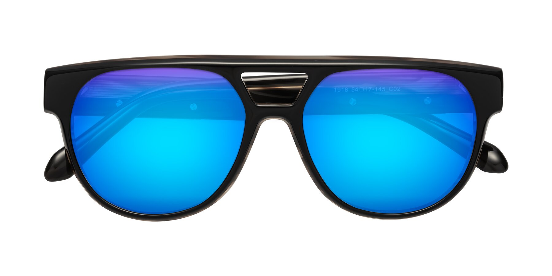 Folded Front of Lyon in Black-Brown with Blue Mirrored Lenses