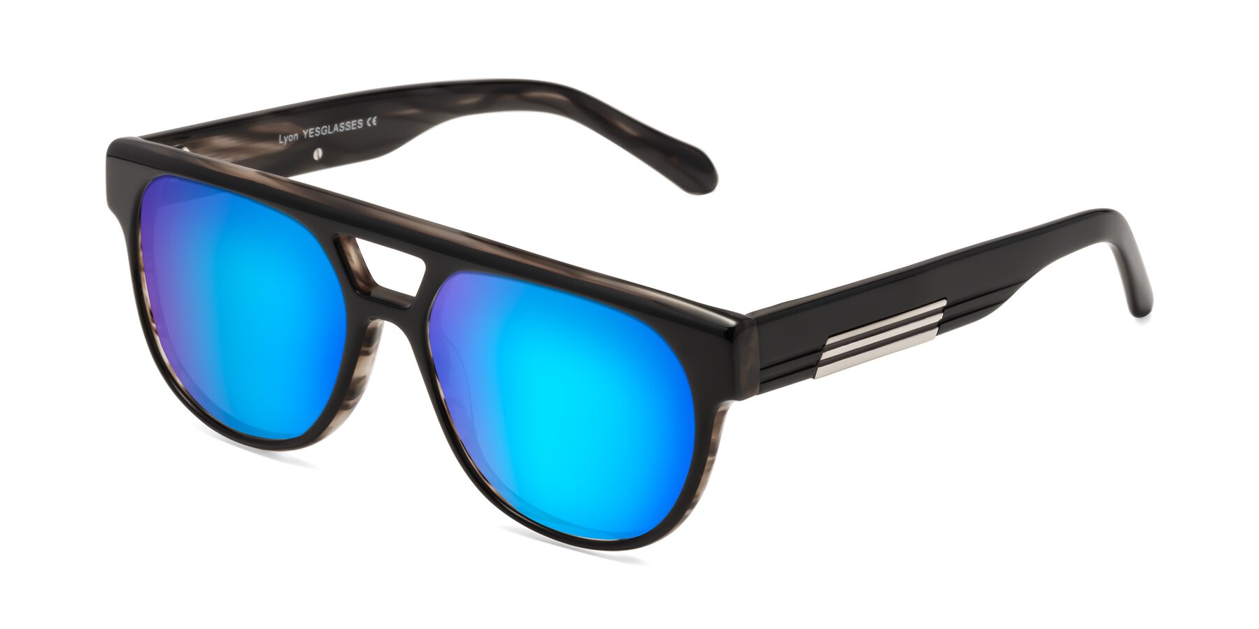 Angle of Lyon in Black-Brown with Blue Mirrored Lenses