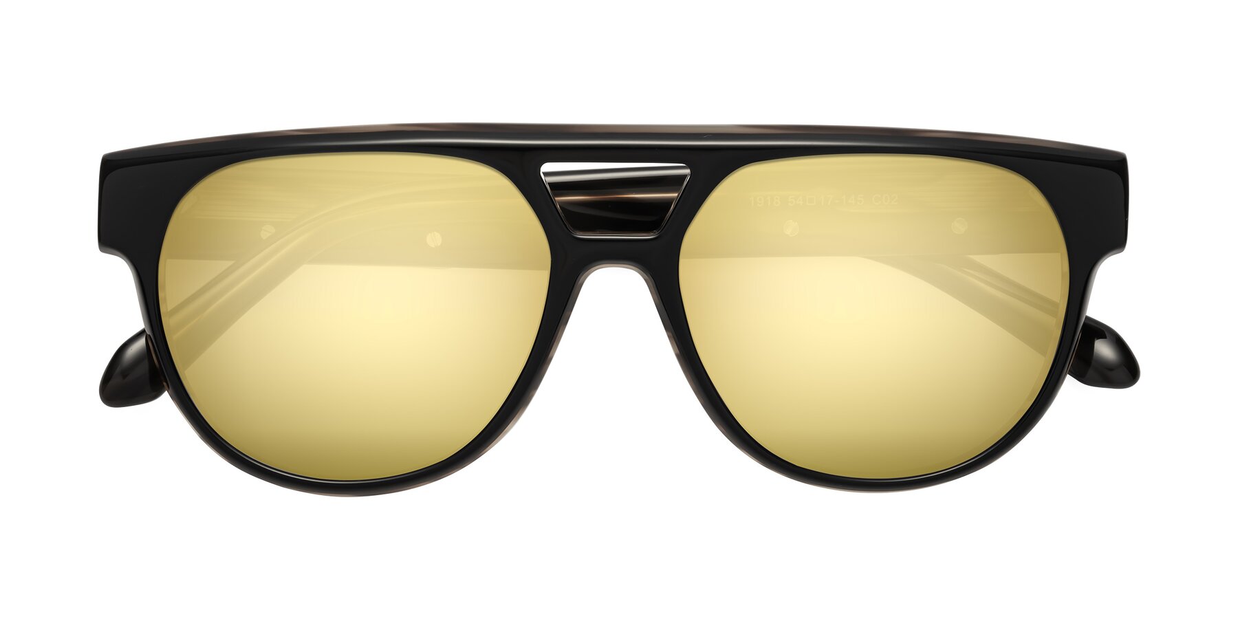 Folded Front of Lyon in Black-Brown with Gold Mirrored Lenses