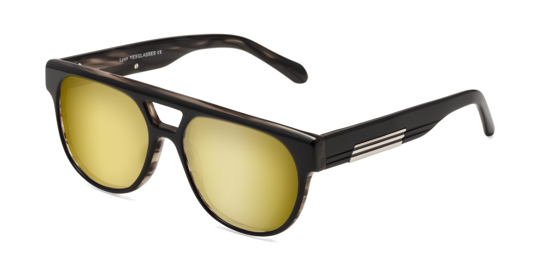 Angle of Lyon in Black-Brown with Gold Mirrored Lenses