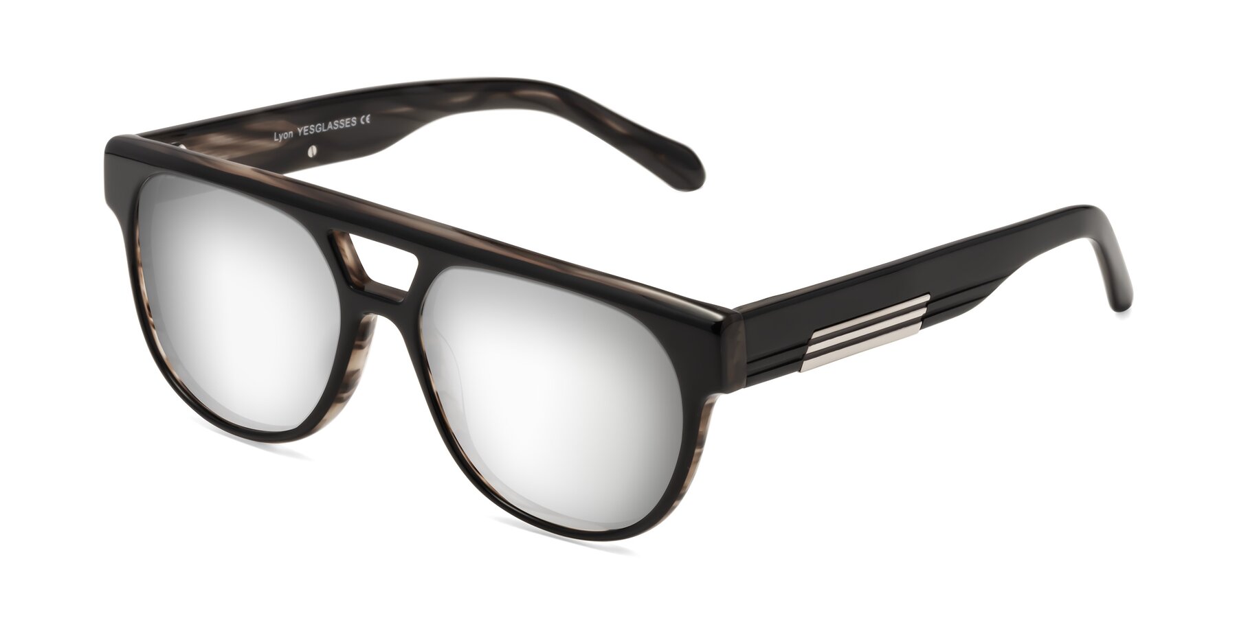 Angle of Lyon in Black-Brown with Silver Mirrored Lenses